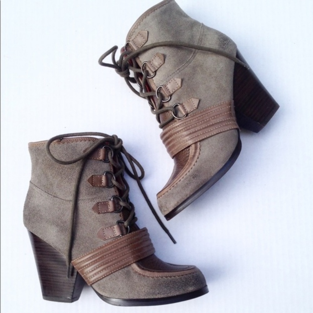 Lace Up Suede Leather Ankle Boots